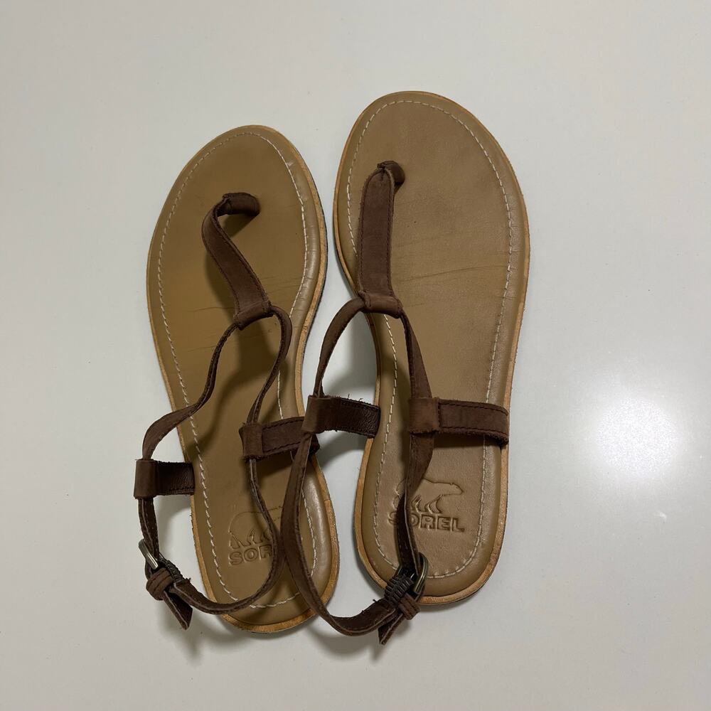 Sorel Bailee TStrap Brown Leather Sandals Size 8.5 - Picture 4 of 6